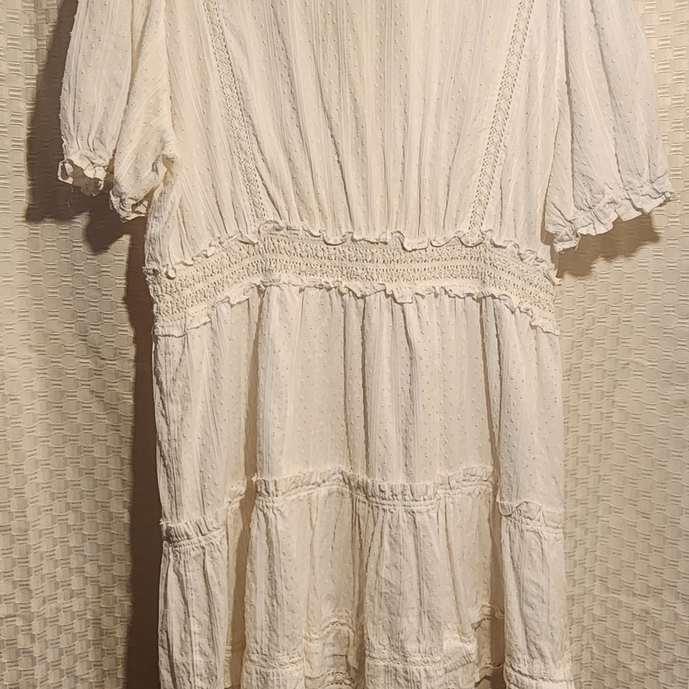 White Lace And Ruffle Embroidered Dress Tie Front Tassels Coastal Cowgirl - Picture 6 of 6